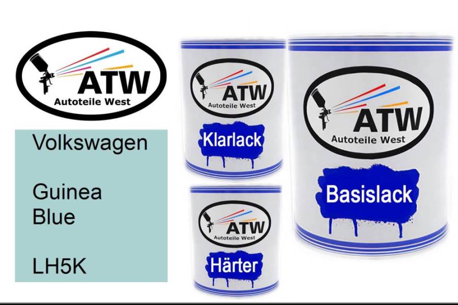 Volkswagen, Guinea Blue, LH5K: 1L Lackdose + 1L Klarlack + 500ml Härter - Set, von ATW Autoteile West.